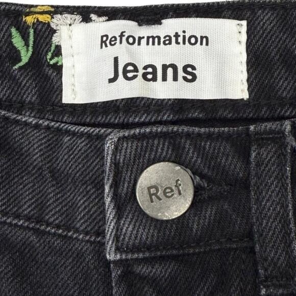 REFORMATION Stevie Ultra High Rise Sz 24 Floral Monterey Embroidery Washed Black - Picture 5 of 7